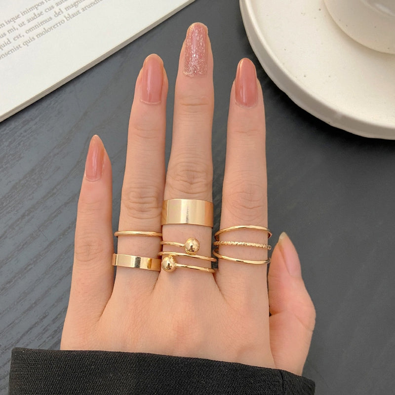 LATS 7pcs Fashion Jewelry Rings Set Round Opening Finger Ring for Girl - Sabreeonline