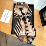Elegant Print Satin Silk Skinny Scarf - Sabreeonline