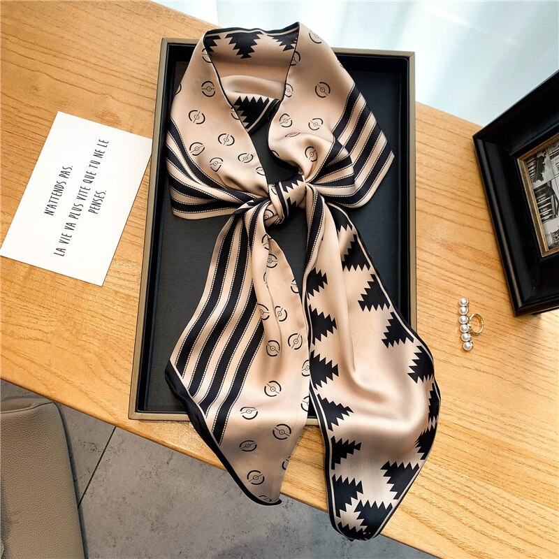 Elegant Print Satin Silk Skinny Scarf - Sabreeonline