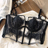Sexy fishbone vest bra panty set eyelashes lace perspective soft steel ring anti-sagging underwear women bralette - Sabreeonline