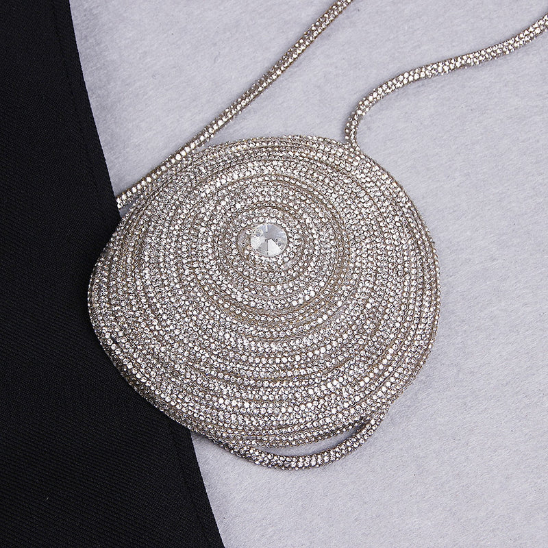 One Shoulder Dress Sexy Women Luxury Diamonds Straps Bra Club Clothing Chic Long Sleeve Mini Dresses