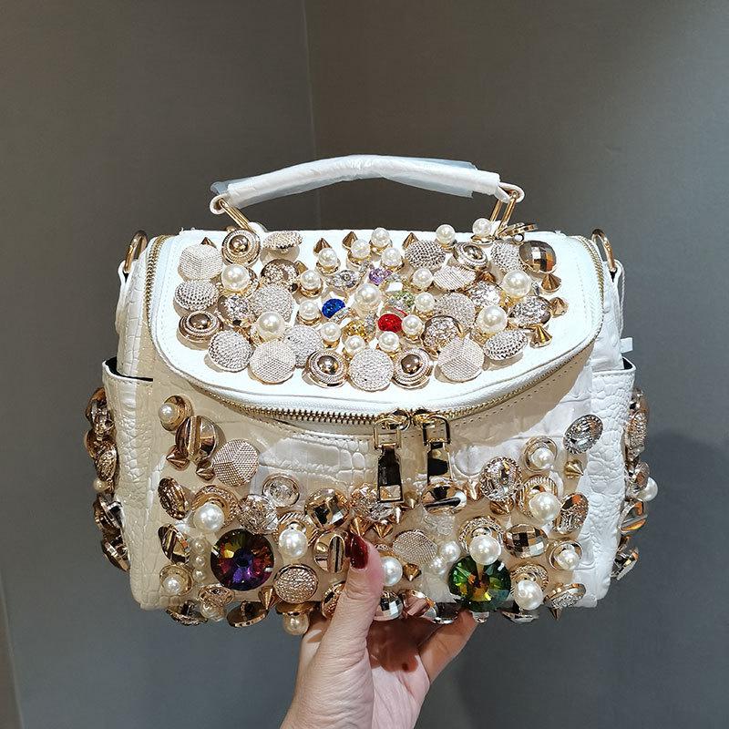 Rhinestone Leather Tote Shoulder Bag - Sabreeonline