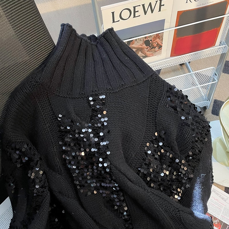European Loose Long-Sleeved Sequined Sweater - Sabreeonline