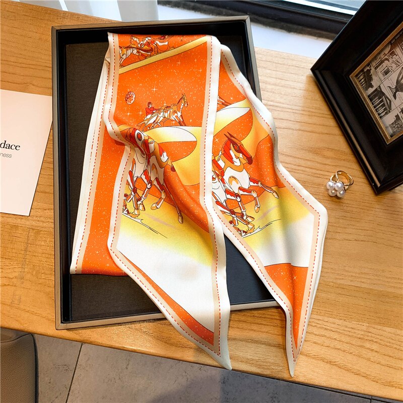 Luxury Brand Small Silk Scarf Women Headband Narrow Skinny Scarves Neck Belt Hair Bands Ribbons Scrunchies Female Accessories - Sabreeonline