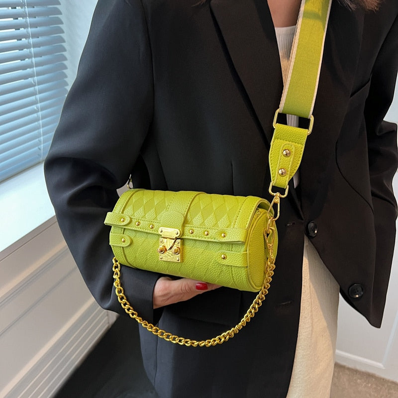 Small Barrel Shaped Leather Handbag - Sabreeonline