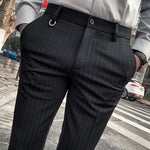 Stretch Slim Black Striped Formal Pants - Sabreeonline