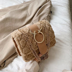 Soft Women Lock Chain Plush Shoulder Messenger Bag - Sabreeonline