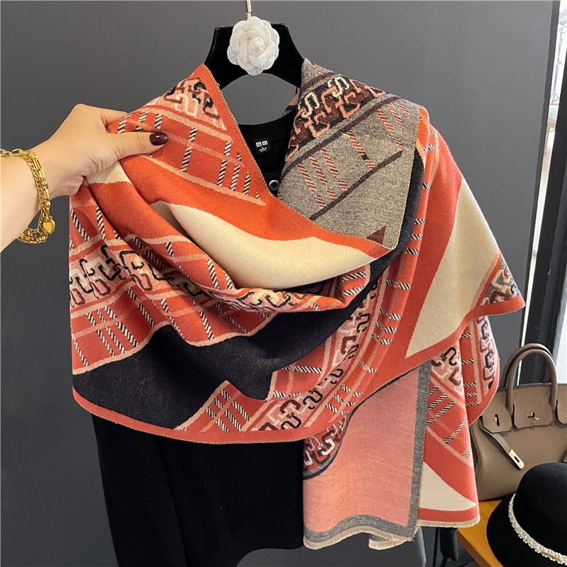 Luxury Brand Winter Cashmere Scarf for Women Fashion Warm Shawls and Wraps Pashmina Neckerchief Poncho Tassel Bufandas Echarpe - Sabreeonline