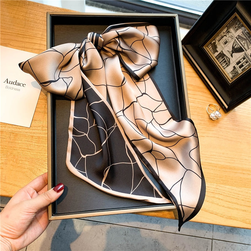 Luxury Brand Small Silk Scarf Women Headband Narrow Skinny Scarves Neck Belt Hair Bands Ribbons Scrunchies Female Accessories - Sabreeonline