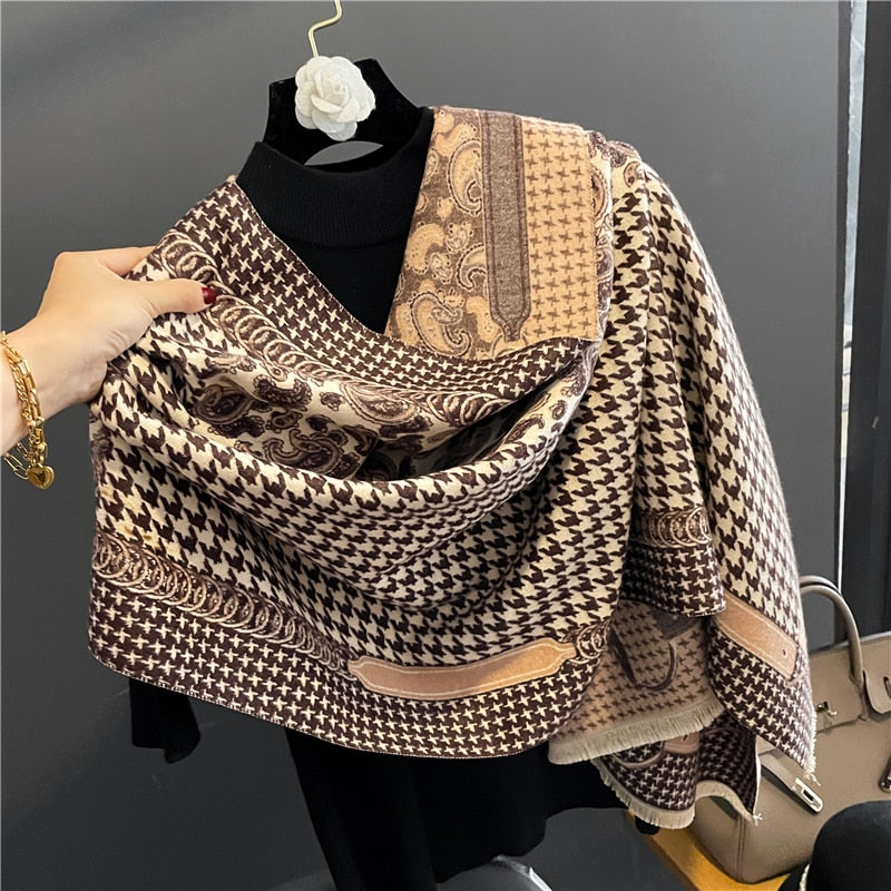 Luxury Brand Winter Cashmere Scarf for Women Fashion Warm Shawls and Wraps Pashmina Neckerchief Poncho Tassel Bufandas Echarpe - Sabreeonline