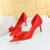 Korean Fashion Women&#39;s Shoes Wedding Bow High Heels Stiletto Heels Shallow Pointed Head Side Empty Thin Shoes