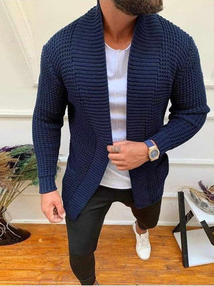 Men Striped Casual Knitting Cardigan Spring Autumn V-Neck Solid Long Sleeve Male Jacket Daily Style Pocket Streetwear Tracksuits - Sabreeonline