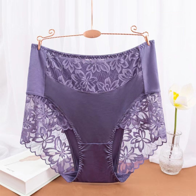 Plus Size Underwear for Women Sexy Thin Transparent Lace Modal Cotton Panties with High Waist Big Size Briefs of Large Sizes - Sabreeonline