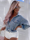 Denim Jacket Light Blue Diamond Open Back - Sabreeonline