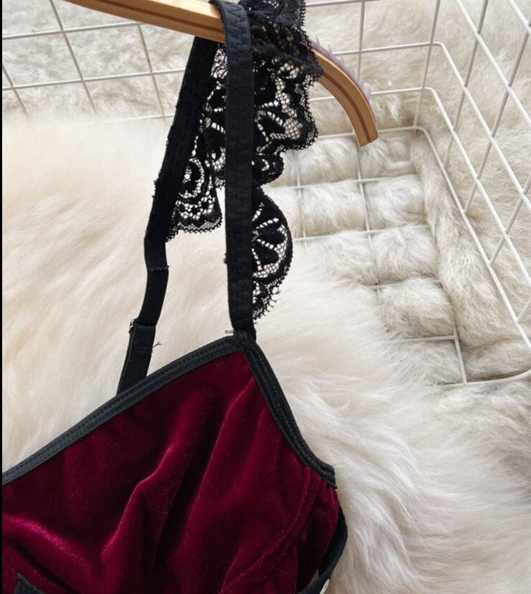 Ruffled Lace Backless Velvet Erotic Sensual Bodysuits - Sabreeonline