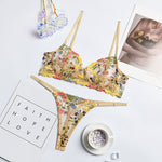 Ellolace Erotic Lingerie Fairly Lace Transparent Underwear Set Girl Floral Embroidery Sexy Fancy Clear Bra Set Women 2 Piece - Sabreeonline