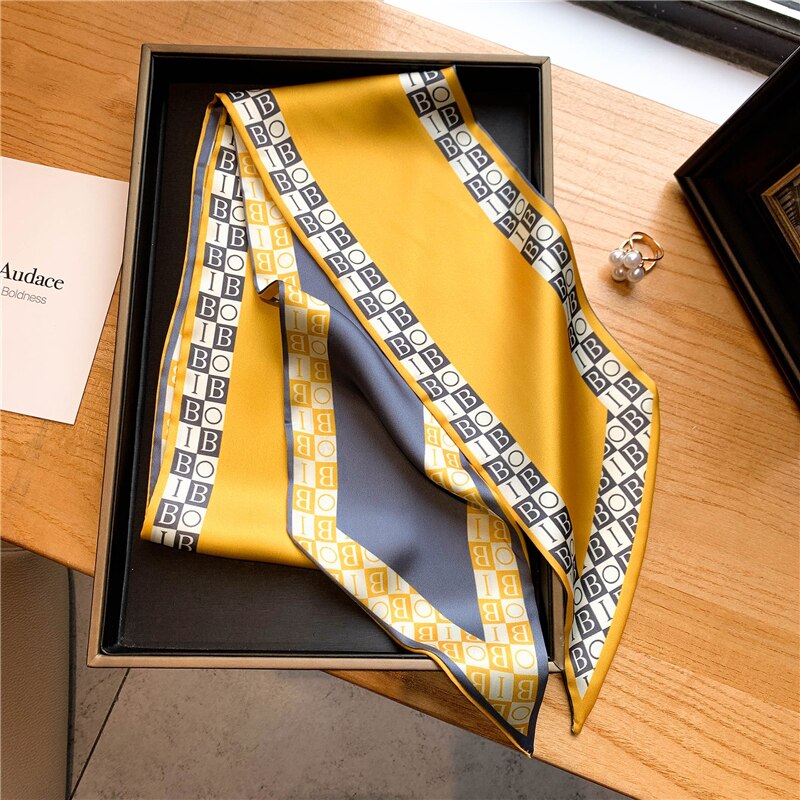 Luxury Brand Small Silk Scarf Women Headband Narrow Skinny Scarves Neck Belt Hair Bands Ribbons Scrunchies Female Accessories - Sabreeonline