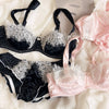 Lace edge sexy pure desire girl bra set soft steel ring gathered anti-sagging thin section small underwear lingerie suit - Sabreeonline