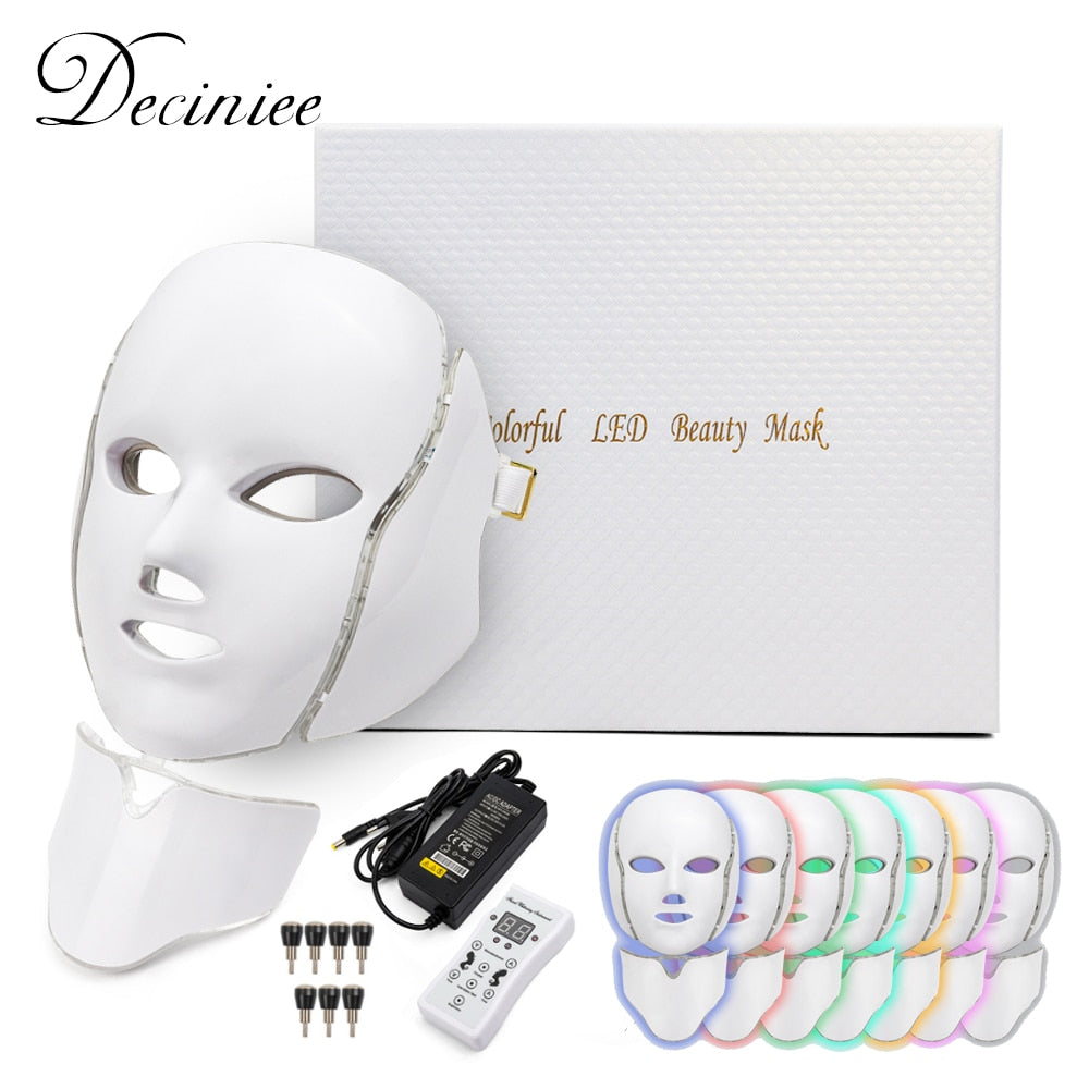 Led Facial Light Mask with Neck Tighten Anti Acne Wrinkle - Sabreeonline