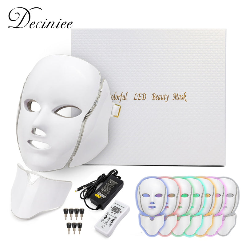 Led Facial Light Mask with Neck Tighten Anti Acne Wrinkle - Sabreeonline