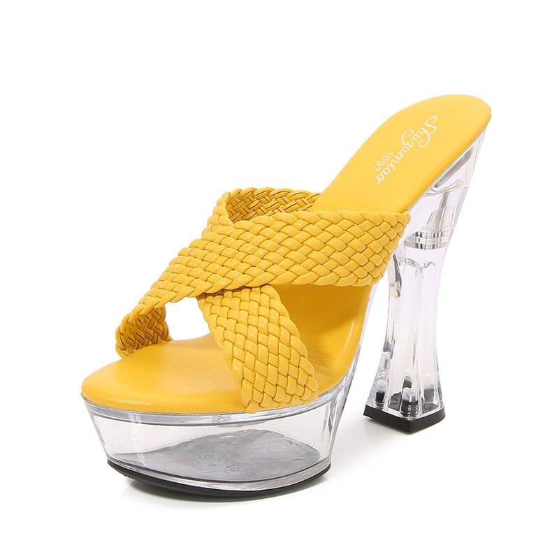 Transparent New Fashion Car Model slippers High Heel Waterproof Trolley Model Slippers large size