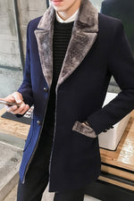 2022 Winter New Casual Windbreaker Men&#39;s Jacket Korean Long Section Large Fur Collar Jacket Men&#39;s Business Casual Warm Wool Coat - Sabreeonline