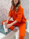 Summer Women's Suit Cotton 100% Trousers Classic Outfit Loose Oversize Two Piece Set Women Top and Pants Casual Tracksuit Female