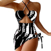 2pcs/set Beach Swimsuit Set Lace-up Tie Dye Print