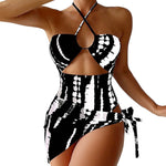 2pcs/set Beach Swimsuit Set Lace-up Tie Dye Print