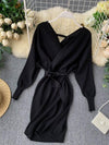 Sweater Dress Batwing Sleeve V Neck Elegant Dress Ladies Bandage Dress - Sabreeonline