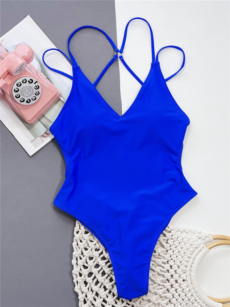 Backless Sexy Swimsuit Pad Beach One Piece Swimwear