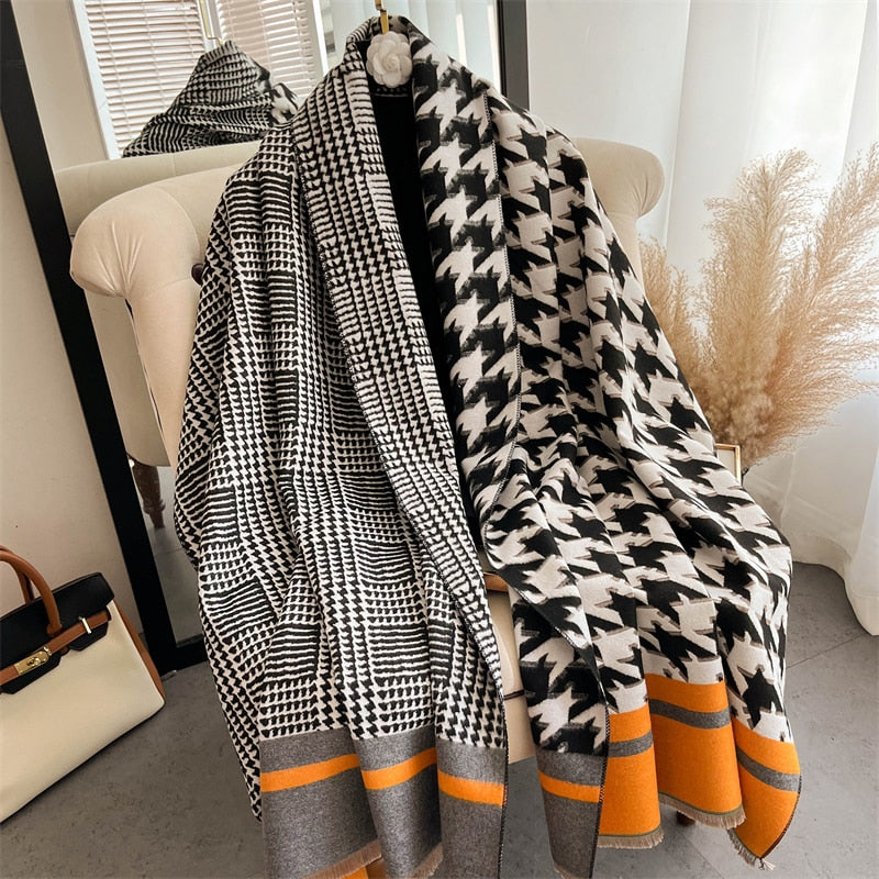 Luxury Brand Winter Cashmere Scarf for Women Fashion Warm Shawls and Wraps Pashmina Neckerchief Poncho Tassel Bufandas Echarpe - Sabreeonline