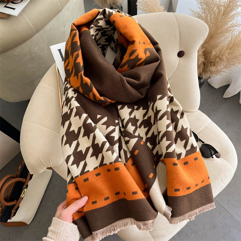 Luxury Brand Winter Cashmere Scarf for Women Fashion Warm Shawls and Wraps Pashmina Neckerchief Poncho Tassel Bufandas Echarpe - Sabreeonline