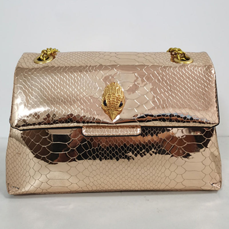 New Arrival Summer Shiny Snake Pattern Mirror Handbag Bright Colors Women Purse Cross Body Shoulder Bag Snakeskin Texture - Sabreeonline