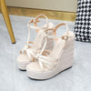 Hemp rope women&#39;s shoes large size wedge heel platform sandals Simple European and American woven large size