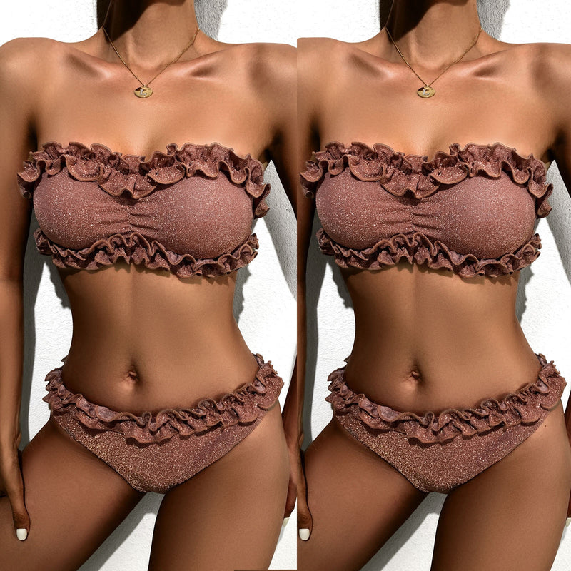Ruffle Bandeau Bikini Push Up Swimsuit Women Sexy Bikini Sets 2023 Two Piece Brazilian Bathing Suit Bandeau Beach Wear Swimwear