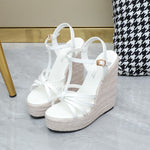 Hemp rope women&#39;s shoes large size wedge heel platform sandals Simple European and American woven large size