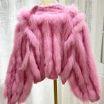 Thick Loose Fox Fur Strip Fashion Sweater Coat - Sabreeonline