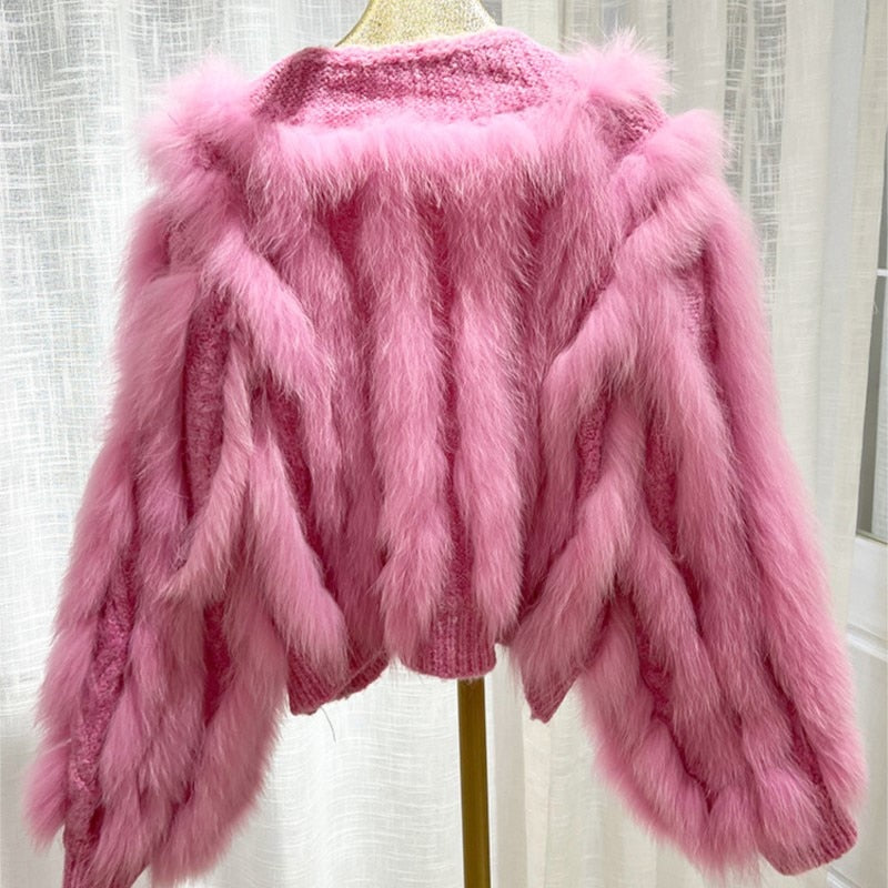 Thick Loose Fox Fur Strip Fashion Sweater Coat - Sabreeonline