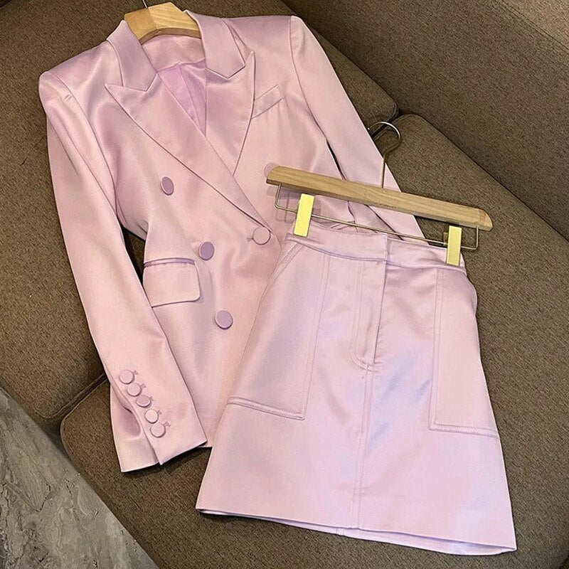 Satin High-Waisted Skirt and Jacket Suit - Sabreeonline