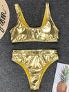 Sexy Shiny PU Leather Bikini Women 2023 Bikinis Bling Swimwear One Piece Swimsuit Female Monokini Bather Bathing Suit Swim Lady