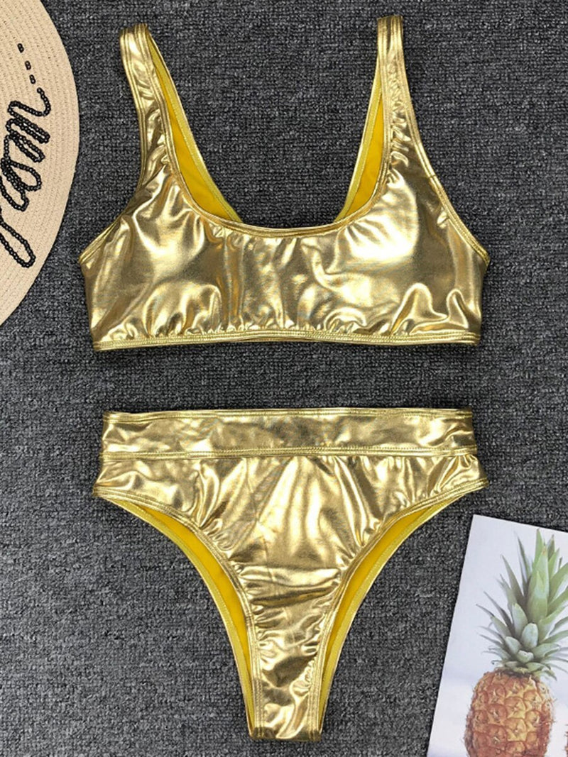 Sexy Shiny PU Leather Bikini Women 2023 Bikinis Bling Swimwear One Piece Swimsuit Female Monokini Bather Bathing Suit Swim Lady