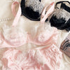 Lace edge sexy pure desire girl bra set soft steel ring gathered anti-sagging thin section small underwear lingerie suit - Sabreeonline