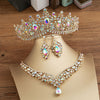 Baroque Crystal Water Drop Bridal Jewelry Sets Rhinestone Tiaras Crown Necklace Earrings for Bride Wedding Dubai Jewelry Set - Sabreeonline