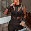Black Casual Dot Sheer Mesh See Through Blouse - Sabreeonline