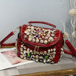 Rhinestone Leather Tote Shoulder Bag - Sabreeonline