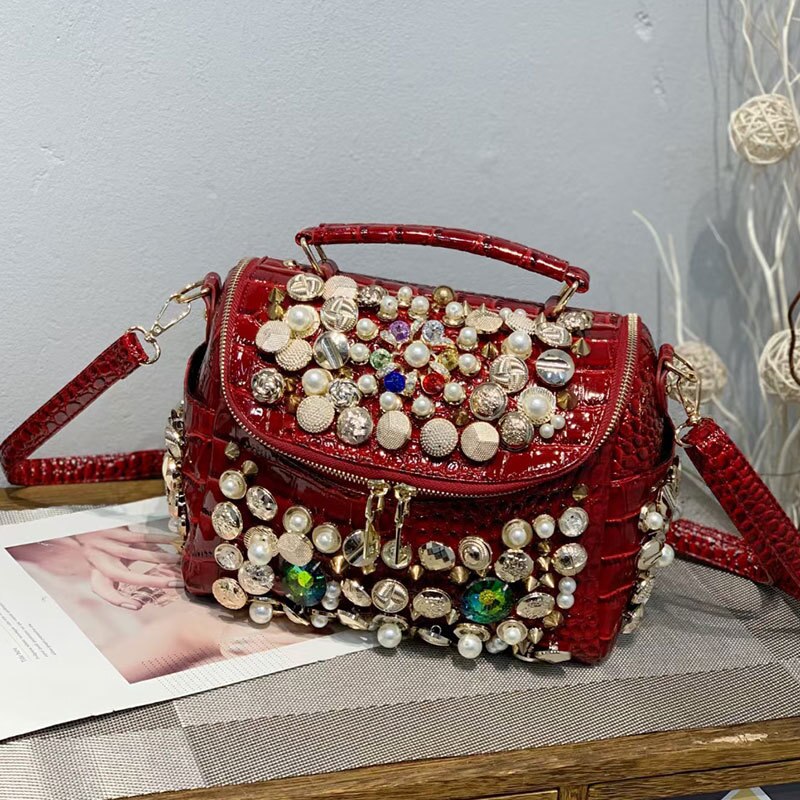 Rhinestone Leather Tote Shoulder Bag - Sabreeonline
