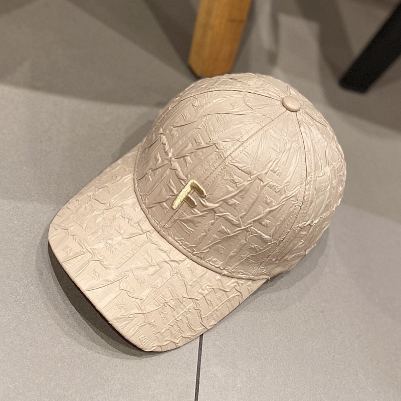 Women Men Embroidered Letter Pleated Baseball Cap - Sabreeonline
