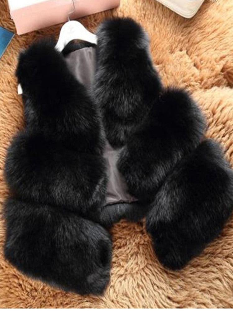 Thick Warm Faux Fox Fur Vest V-Neck - Sabreeonline