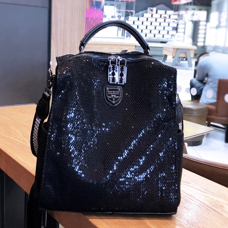 Mesh Netting Iridescent Paillette Backpack Women High Quality Sparkle Shiny Daily School Bag Female Female Bagpack Shoulder Bag - Sabreeonline